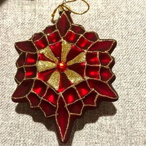 Balsam Hill Red and Gold Glass Poinsettia Ornament New